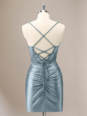 Grey Tight Lace Up Back Corset Sequin Homecoming Dress with Appliques