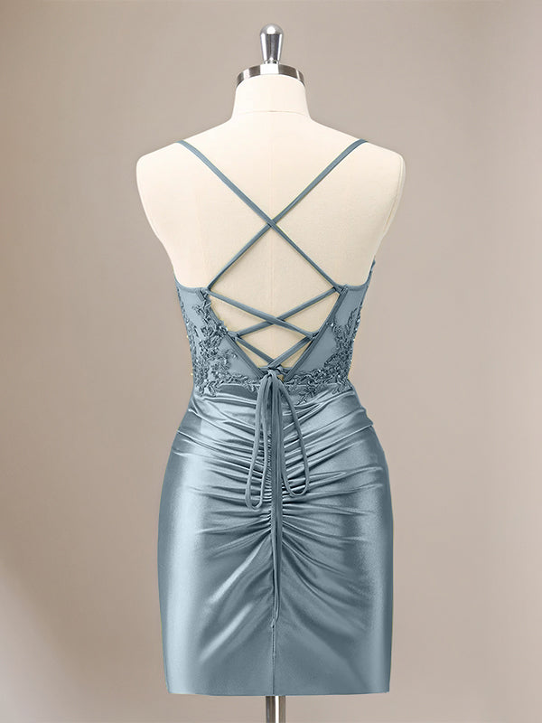 Grey Tight Lace Up Back Corset Sequin Homecoming Dress with Appliques