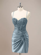Grey Tight Lace Up Back Corset Sequin Homecoming Dress with Appliques