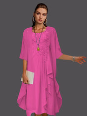 Two Piece A-Line Chiffon Lace Sleeveless Jacket Dresses with Pleats Appliques