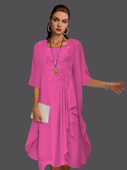 Two Piece A-Line Chiffon Lace Sleeveless Jacket Dresses with Pleats Appliques