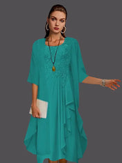 Two Piece A-Line Chiffon Lace Sleeveless Jacket Dresses with Pleats Appliques