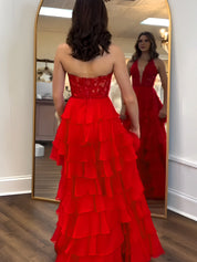 Halter Lace Appliques Chiffon Ruffle Prom Dress with Slit