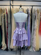 Lilac Sweetheart Beaded Corset Satin Short Homecoming Dresses with Slit
