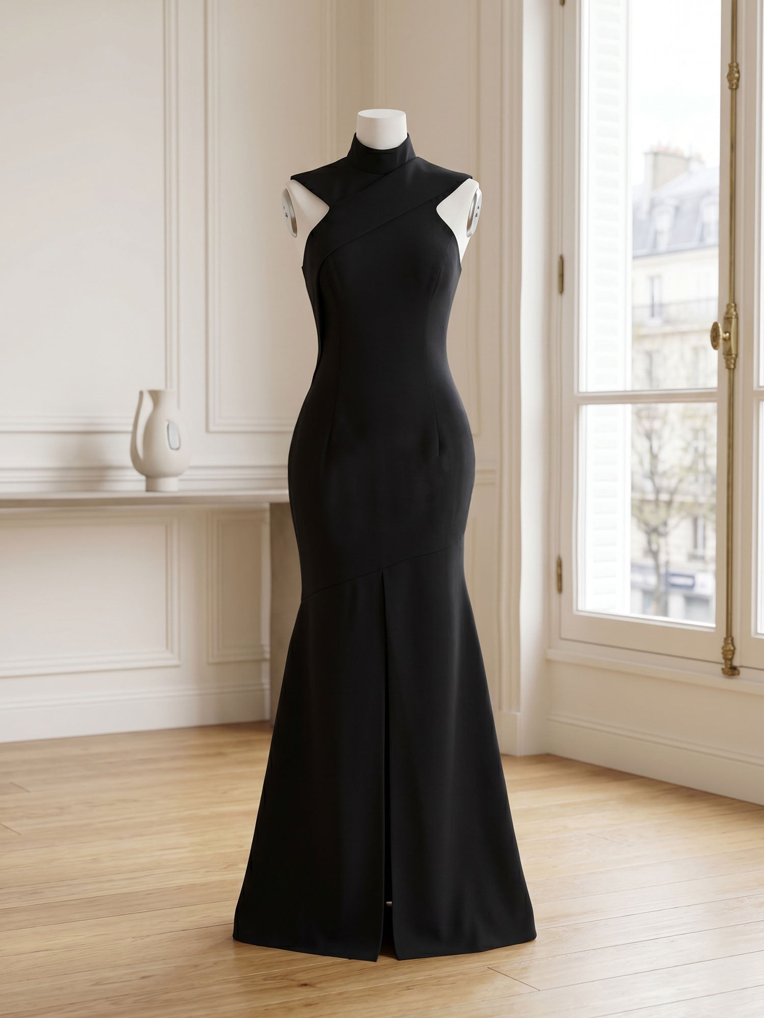 High-Neck Cross-Bodice Sleeveless Maxi Dress