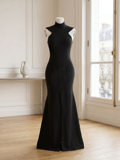 High-Neck Cross-Bodice Sleeveless Maxi Dress
