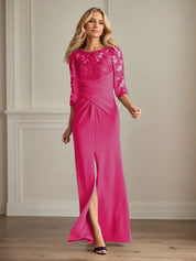 Robe fourreau en crêpe extensible prune pour mère de la mariée 