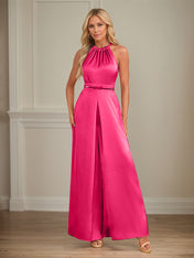 Jumpsuits Halter Floor-Length Satin Wedding Dress