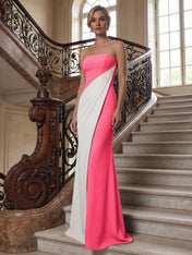 Black White Sheath Strapless Elegant Maxi Formal Dress