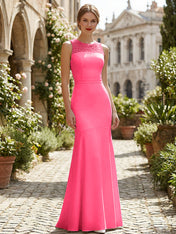 Pure White Sequin Neckline Sleeveless Mermaid Maxi Dress Gown