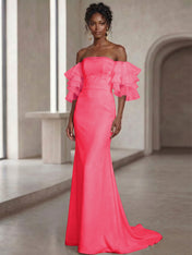 White Mermaid Off the Shoulder Ruffled Long Wedding Reception Dress