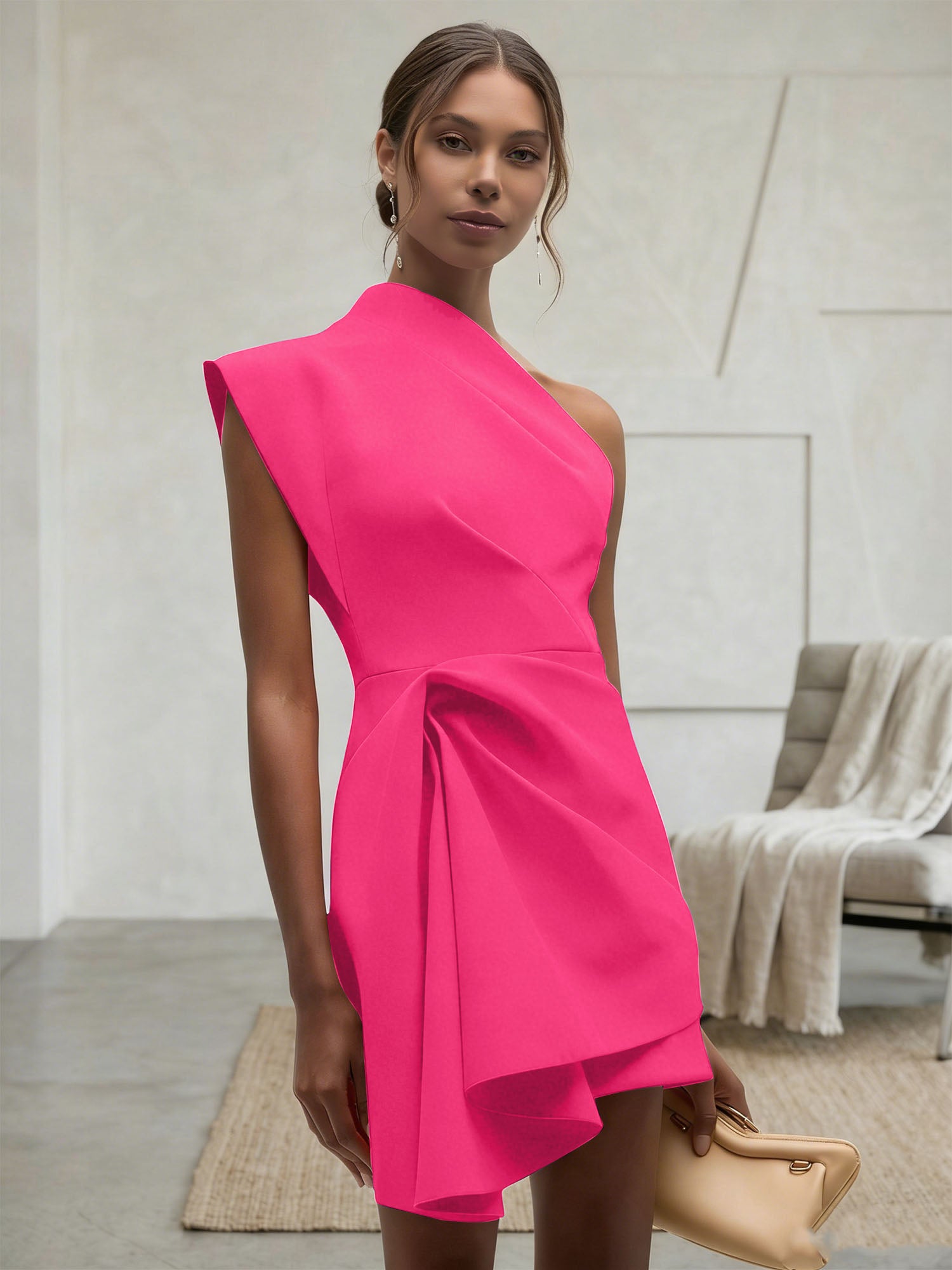 Purplish blue Ruched One Shoulder Sleeveless A-line Mini Homecoming Dress