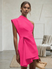 Purplish blue Ruched One Shoulder Sleeveless A-line Mini Homecoming Dress