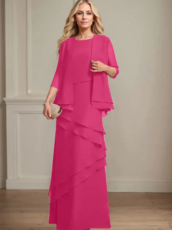 Sheath Scoop Floor-Length Chiffon Mother of the Bride Dress