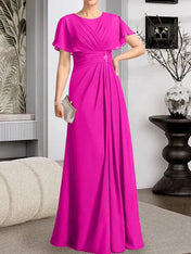 A-line Scoop Floor-Length Chiffon Mother of the Bride Dress With Pleated Beading