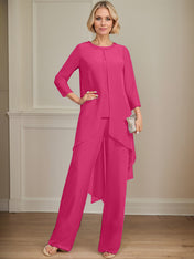 Separates Jumpsuit/Pantsuit Scoop Floor-Length Chiffon Mother of the Bride Dress With Sequins Beading