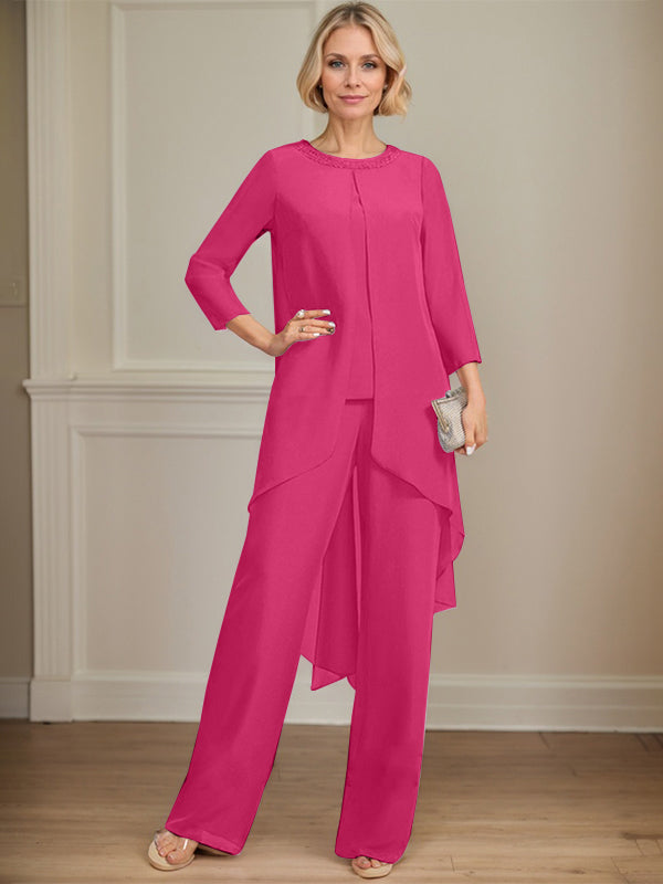 Pantsuit Scoop Floor-Length Chiffon Mother of the Bride Dress With Sequins Beading