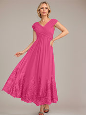A-line V-Neck Ankle-Length Chiffon Mother of the Bride Dress With Applique Sequins