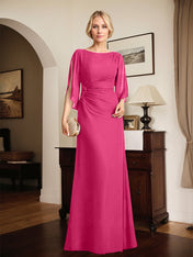Sheath/Column Scoop Floor-Length Chiffon Mother of the Bride Dress With Pleated Beading