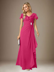 Stormy A-Line V-Neck Ruched Chiffon Dress