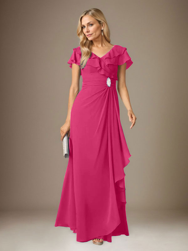 Stormy A-Line V-Neck Ruched Chiffon Dress