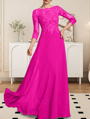 A-line Scoop Floor-Length Lace Chiffon Mother of the Bride Dress With Sequins