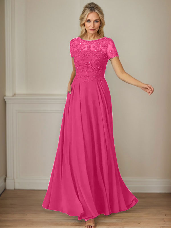 Dark Navy A-Line Boatneck Sequins Chiffon Dress