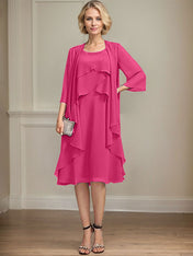 A-line Scoop Knee-Length Chiffon Mother of the Bride Dress With Beading