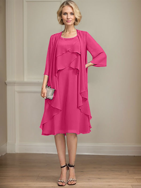 A-line Scoop Knee-Length Chiffon Mother of the Bride Dress With Beading