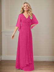 A-Line V-Neck Long Sequins Chiffon Mother Dress