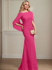 Trumpet/Mermaid Boat Neck Floor-Length Chiffon Mother of the Bride Dress With Pleated