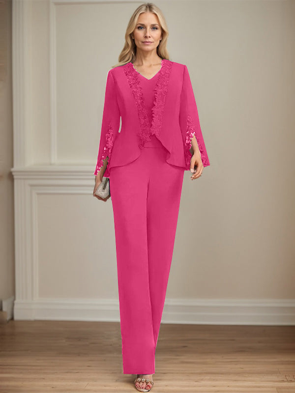 Pantsuit V-Neck Floor-Length Chiffon Mother of the Bride Dress
