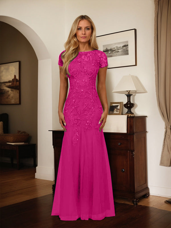 Dark Navy Mermaid Scoop Sequins Tulle Dress