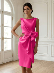 White 3D Bow Sleeveless Sheath Midi Dress Evening Gown