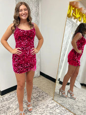 Fitted Spaghetti Straps Short Sequin Homecoming Dress
