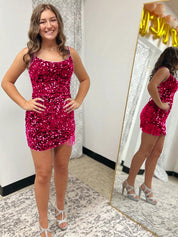 Royal Blue Fitted Spaghetti Straps Short Sequin Homecoming Dress