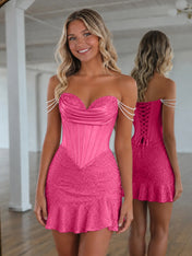 Sweetheart Neck Pearl Strap Beaded Mini Homecoming Dress