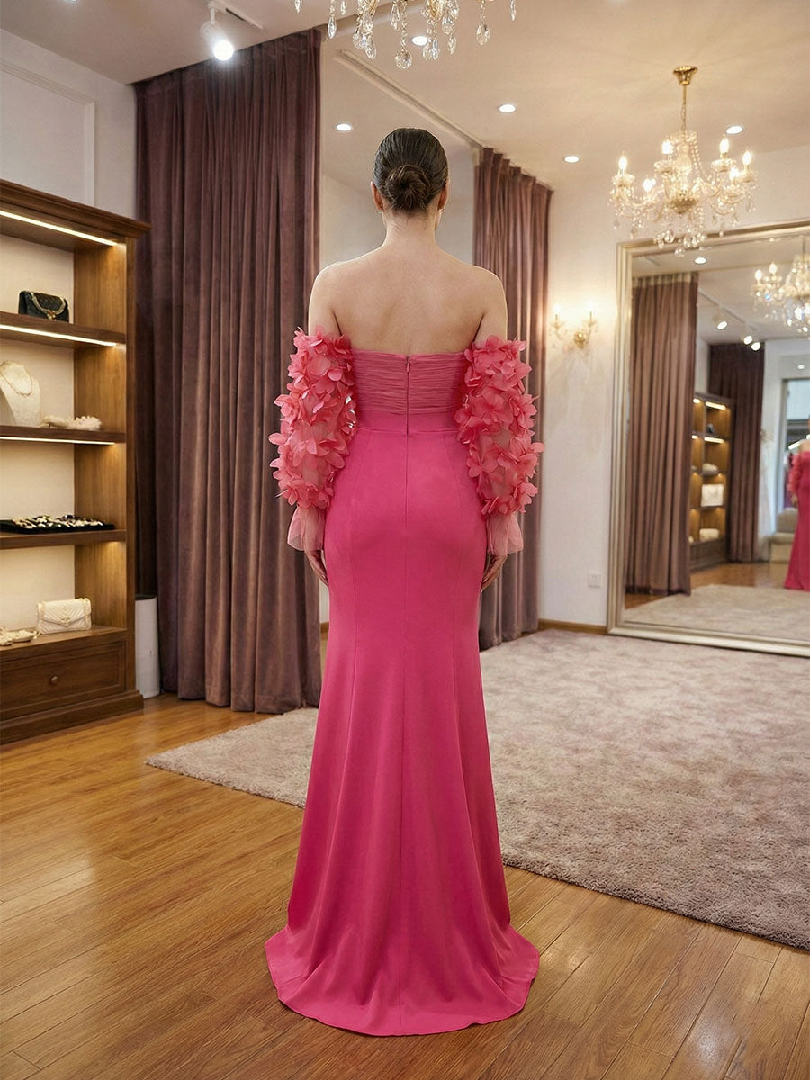 HotPinkStraplessPromDresswithStatement3DFloralSleeves_2.jpg