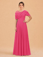 One-Shoulder Cape Overlay Chiffon Mother of the Bride Dress