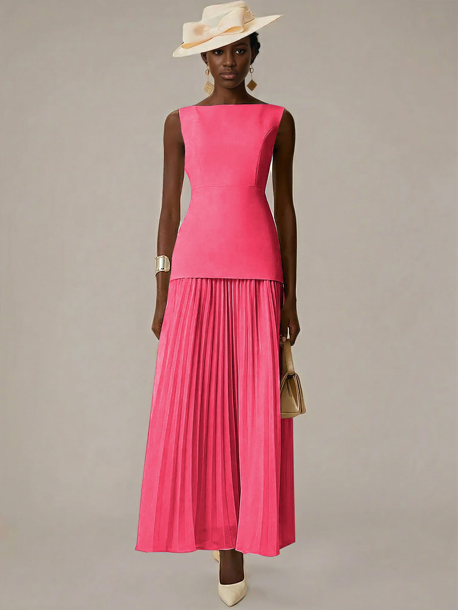 White A Line Chiffon Round Neck Sleeveless Floor Length Dresses