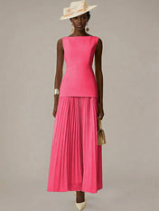 White A Line Chiffon Round Neck Sleeveless Floor Length Dresses