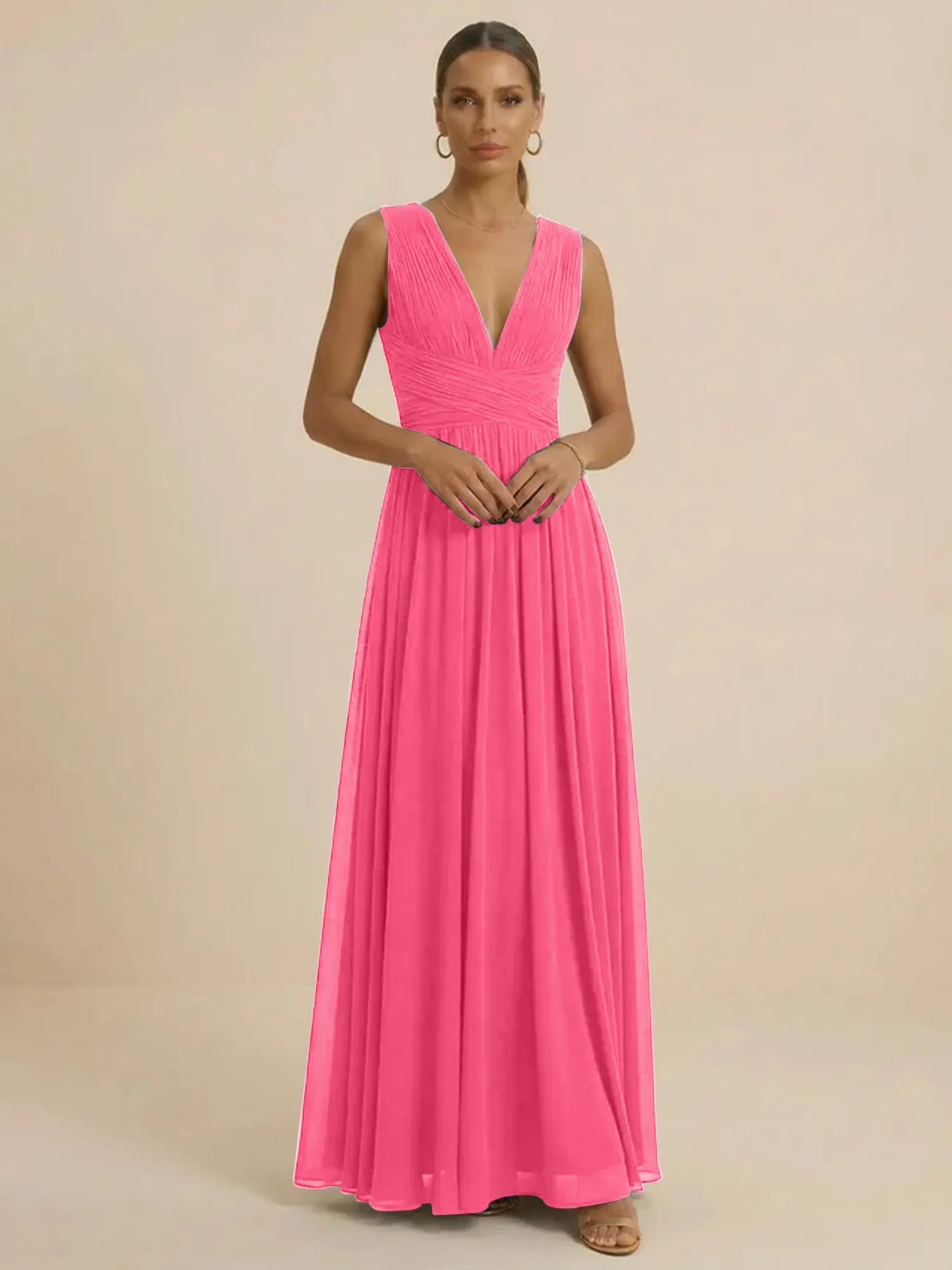 Teal Pleated V-Neck Chiffon Evening Gown with Ruched