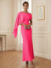 Elegant Mint Green One-Shoulder Chiffon Mermaid Formal Evening Dress with Cape and Ruffles