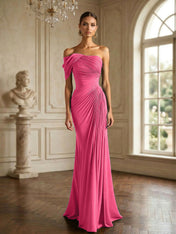 One Shoulder Pleat Mermaid Chiffon Evening Dresses for Women Gown
