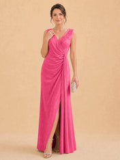 V-Neck Faux-Wrap Evening Gown with Side Draping Mother of The Bride Dresses