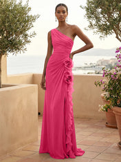 One Shoulder Pleat Mermaid A Line Ruffle Evening Dresses