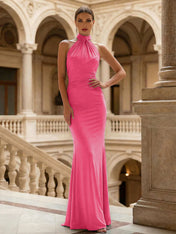 Navy Blue Halter Neck Maxi Dresses Mermaid Evening Dress