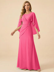 Sage Green Chiffon Beaded Mother of the Bride Dress with Cape Sleeves