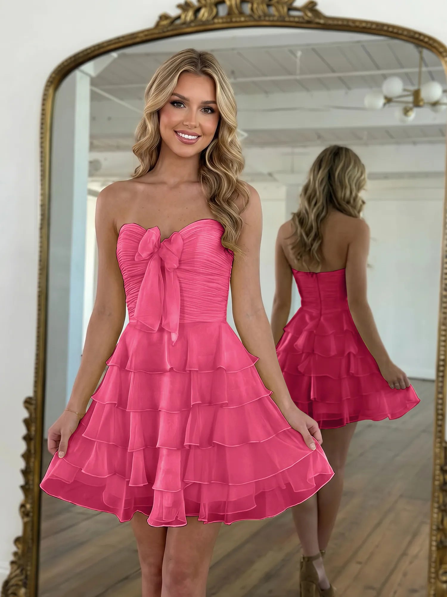 Chiffon A Line Tiered Short Homecoming Dress with Ruffles