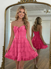 Chiffon A Line Tiered Short Homecoming Dress with Ruffles